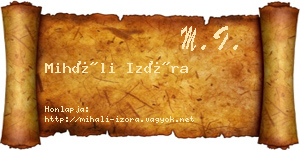 Miháli Izóra névjegykártya